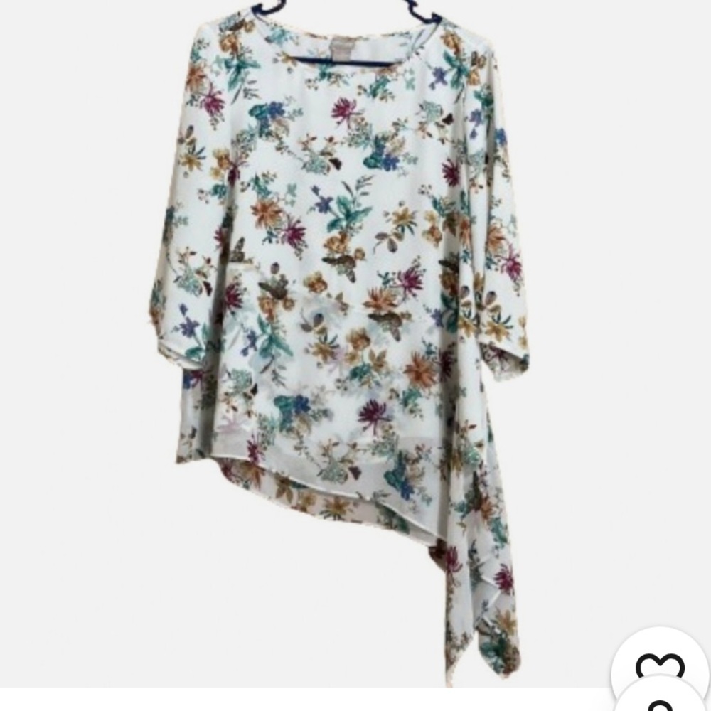 Chico's White and Floral  Tunic Blouse